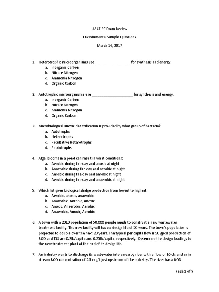 ASCE PE Exam: Environmental Questions | PDF | Sewage Treatment ...