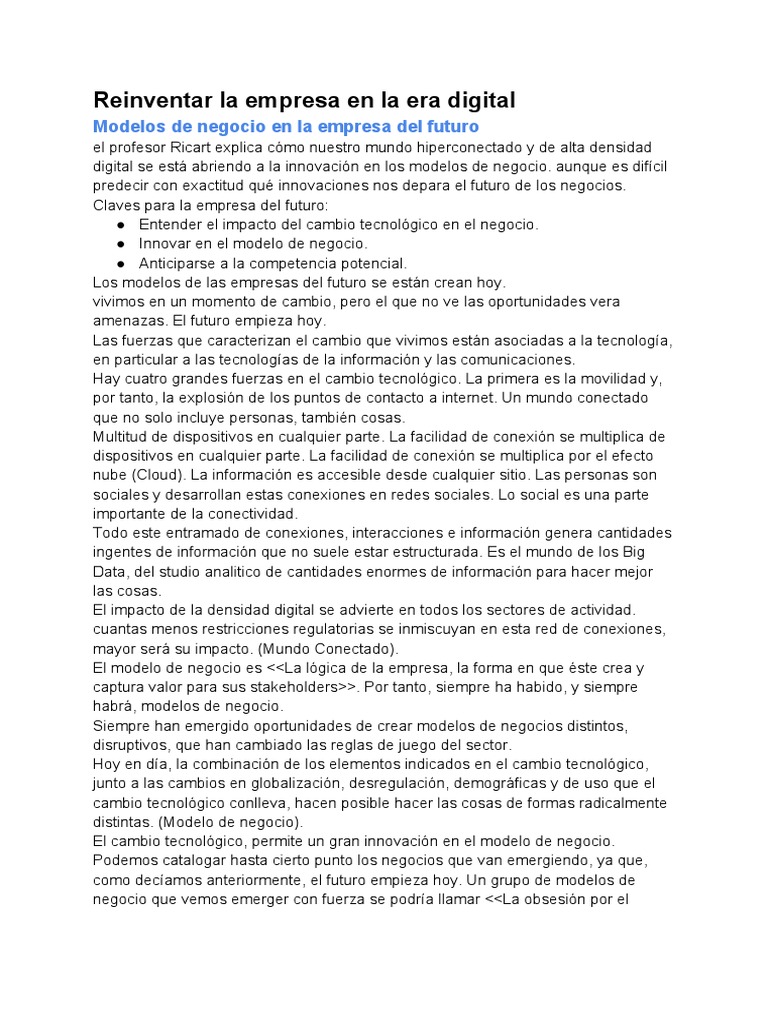 Modelos de negocio en la era digital | PDF | Modelo de negocio ...