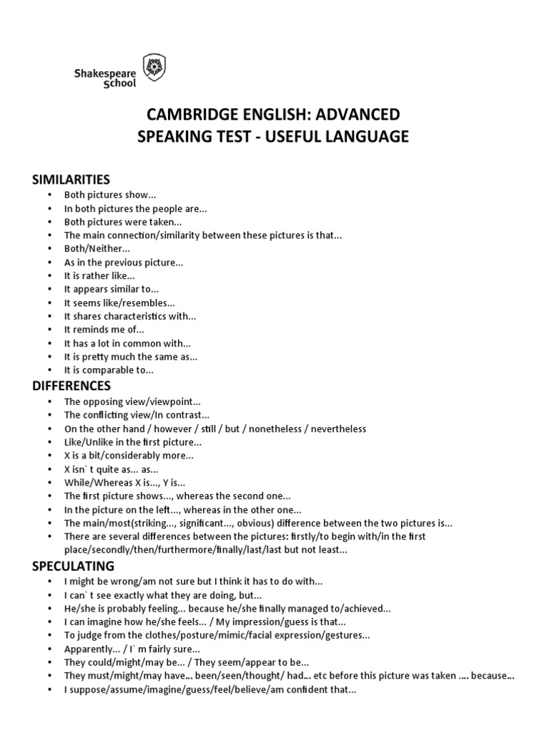 CAE Speaking Test: Useful Phrases | PDF | Cognitive Science | Epistemology