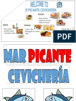 Appetizers: Entrées:: - Papa Rellena - Causa Al Olivo - Fish Ceviche. - Seafood Ceviche. - Mixed Ceviche