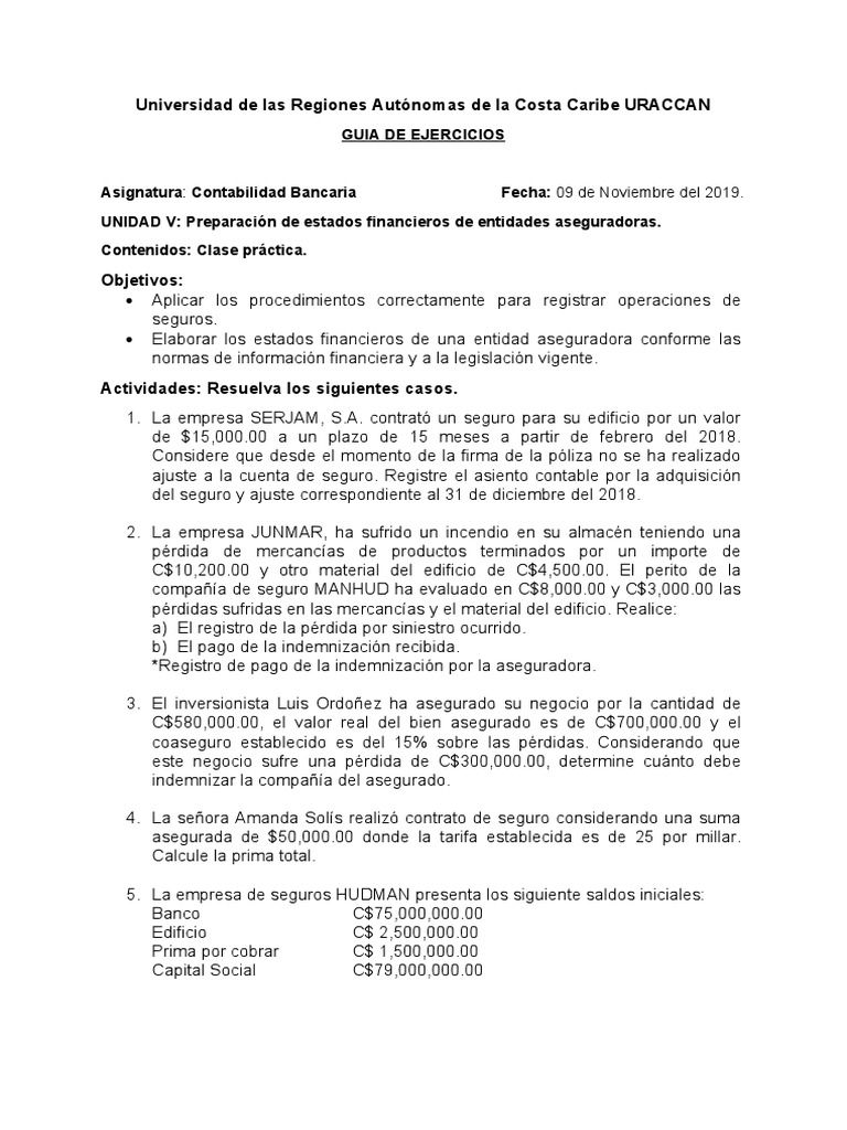 Contabilidad de Seguros: Ejercicios Prácticos | PDF | Seguro | Reaseguro