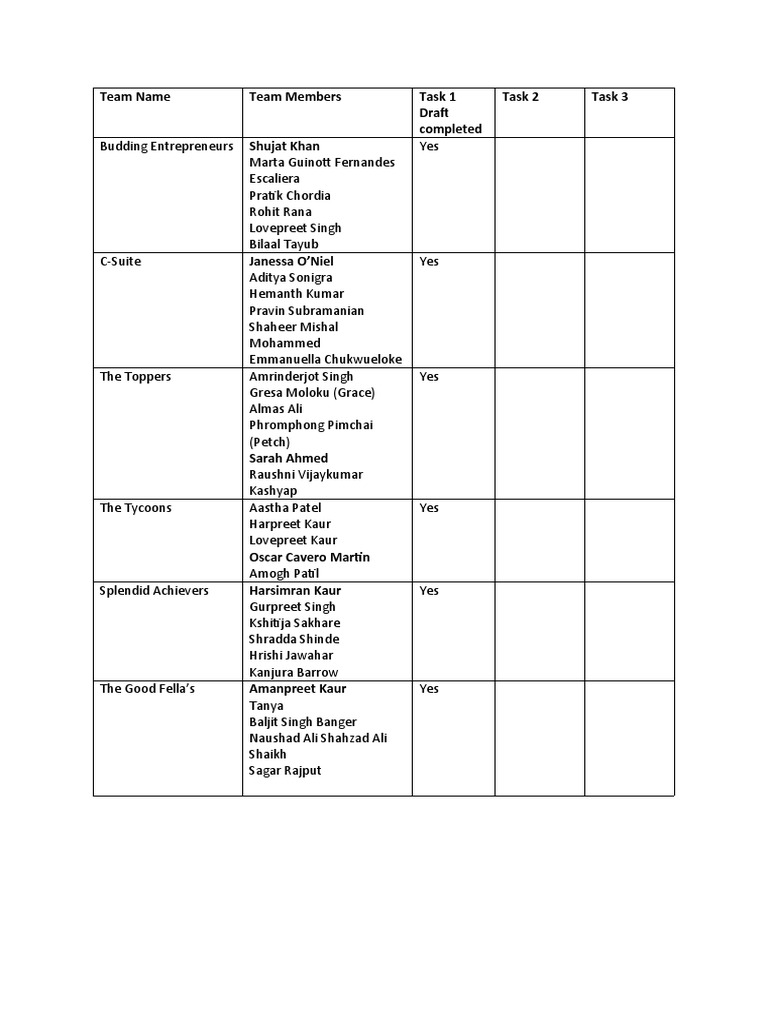 Team Members and Tasks Overview | PDF