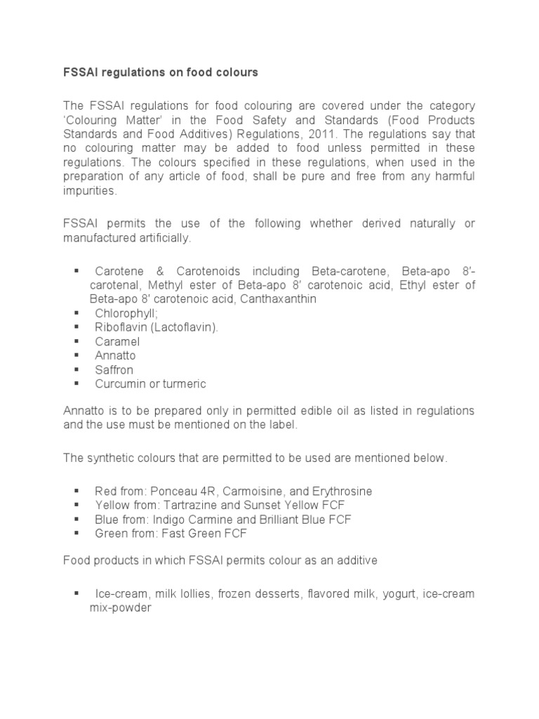 Fssai permitted food colours