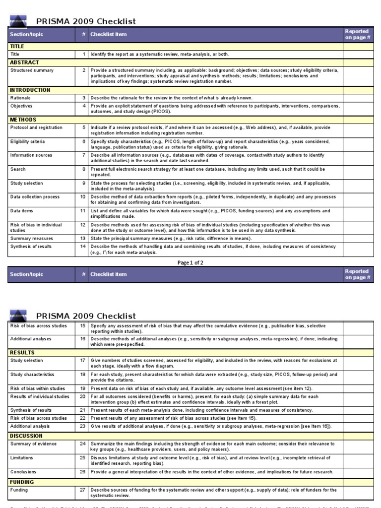PRISMA 2009 Checklist: Title | PDF | Meta Analysis | Systematic Review