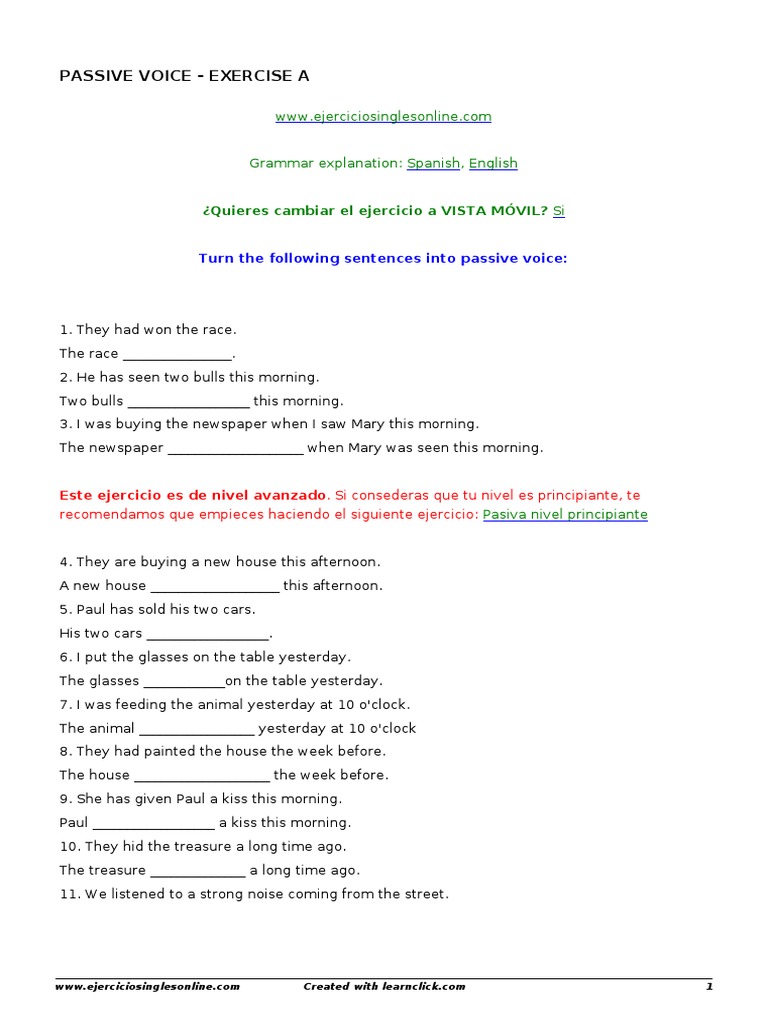 Advanced Passive Voice Exercises | PDF | Language Arts & Discipline ...