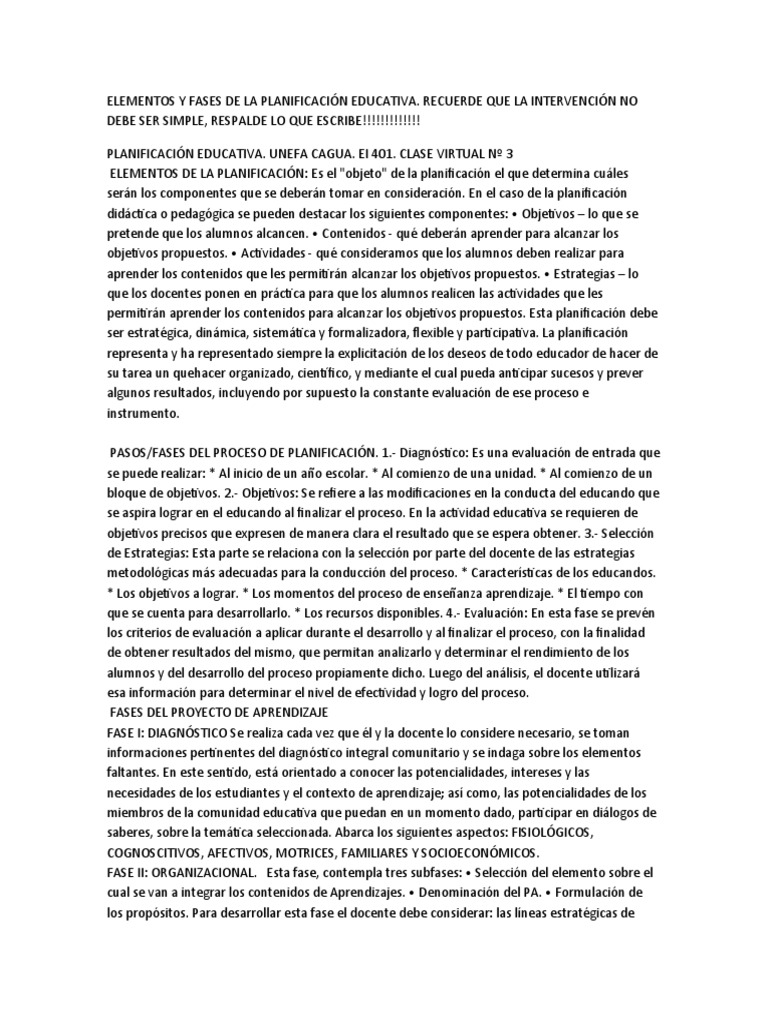 Fases y Elementos de la Planificación Educativa | PDF | Evaluación ...