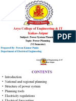 Arya College of Engineering & IT Kukas-Jaipur: Subject: Power System Planning Topic: Power Planning (VI Semester)