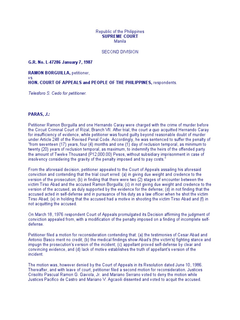 Supreme Court Ruling on Borguilla Murder Case | PDF | Testimony | Witness