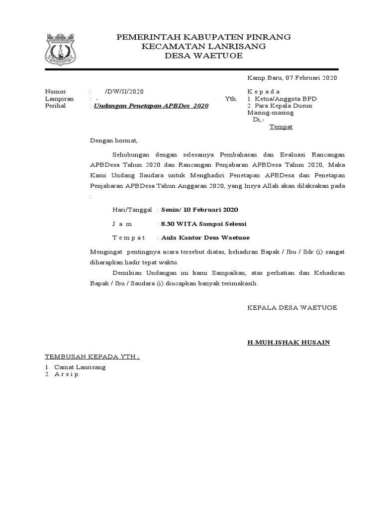 Undangan Penetapan APBDes | PDF
