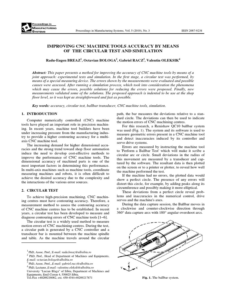 IMPROVING CNC MACHINE TOOLS ACCURACY (Circular Test) | PDF | Numerical ...