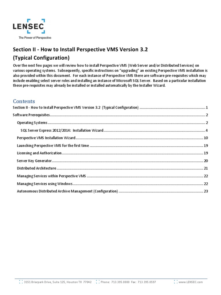 Section II - How To Install Perspective VMS Version 3.2 (Typical ...