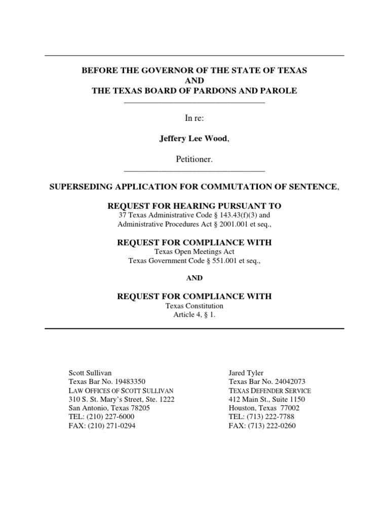 Clemency Petition For Jeff Wood To Texas Governor and Board of Pardons and  Paroles | PDF | Competence (Law) | Common Law