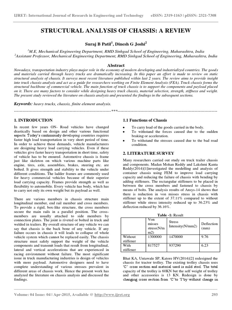 Review of Truck Chassis Structural Analysis | PDF | Strength Of ...