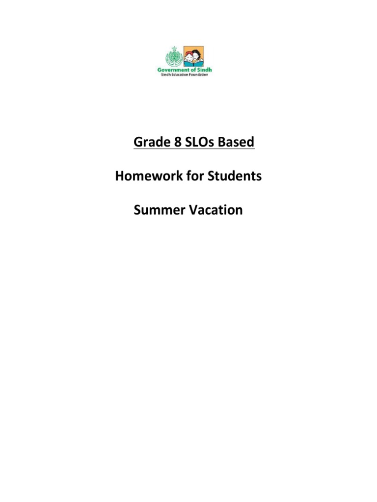 Grade 8 Slos Based Homework For Students Summer Vacation | PDF ...
