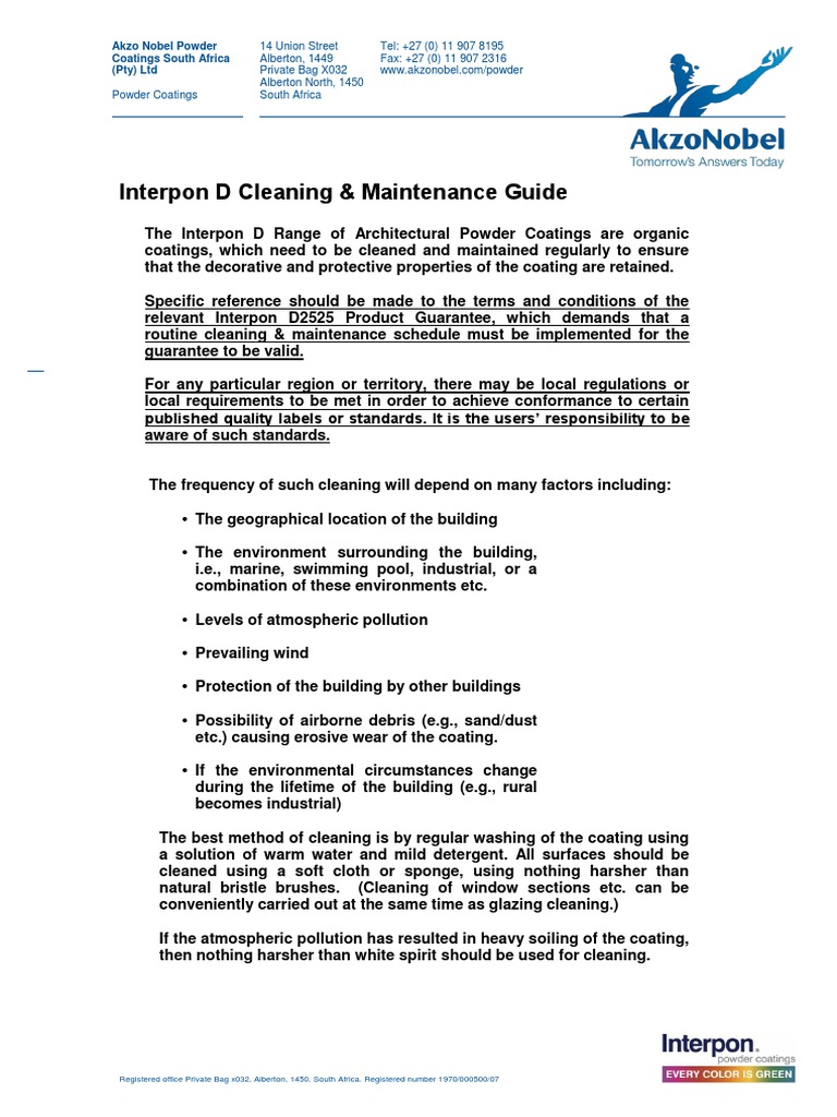 Akzo Nobel Powder Coat - Prevention, Cleaning Maintenance Guide PDF ...
