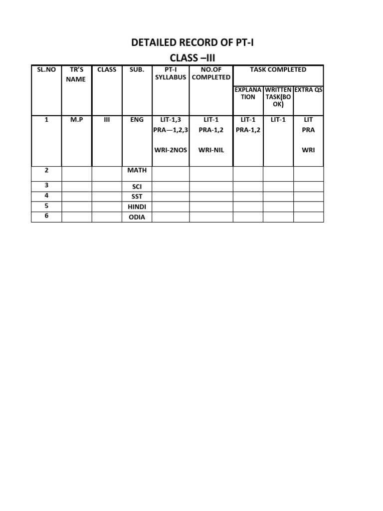 Detailed Record of PT1 | PDF