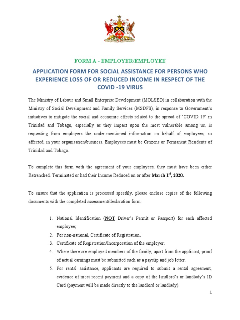 Application Form For Social Assistance For Persons Who Experience Loss ...