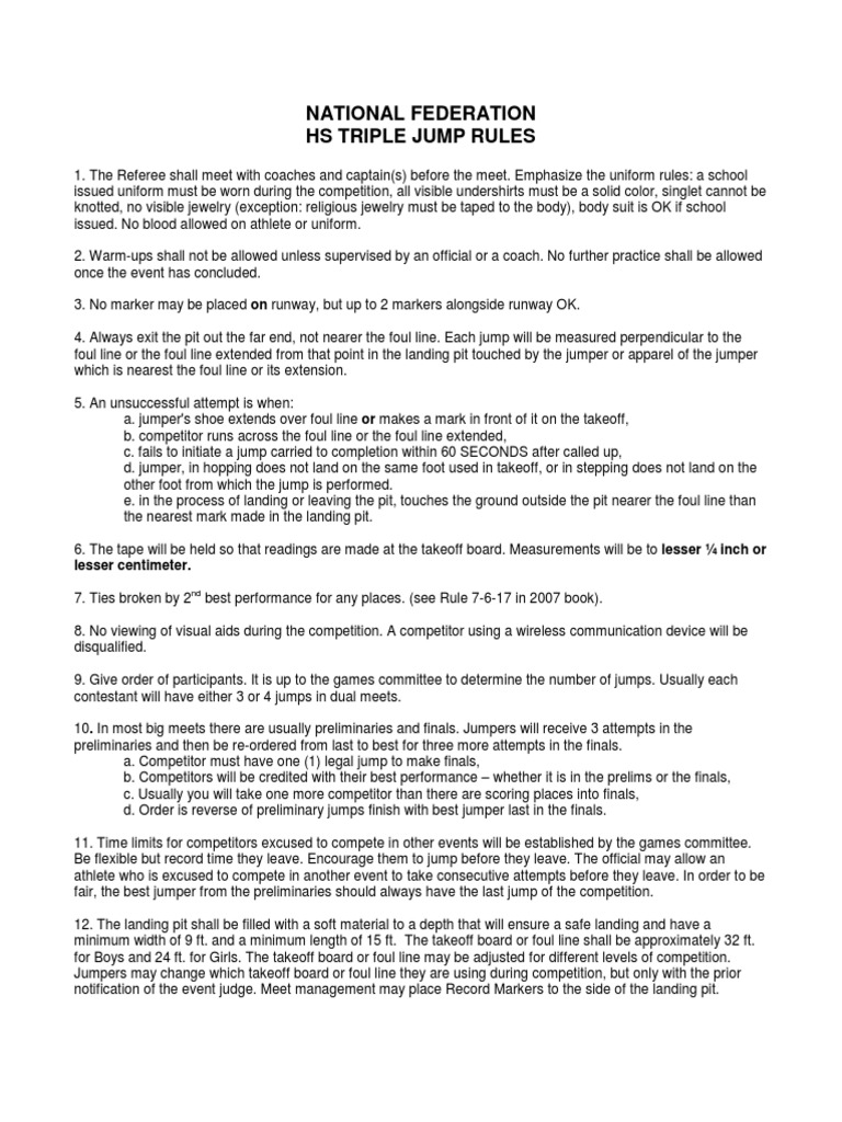 Hs Triple Jump Rules Instructions PDF Leisure Athletic Sports