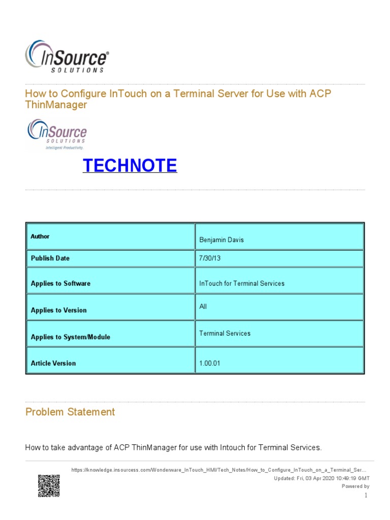 Configure InTouch with ACP ThinManager | PDF | Remote Desktop Services ...