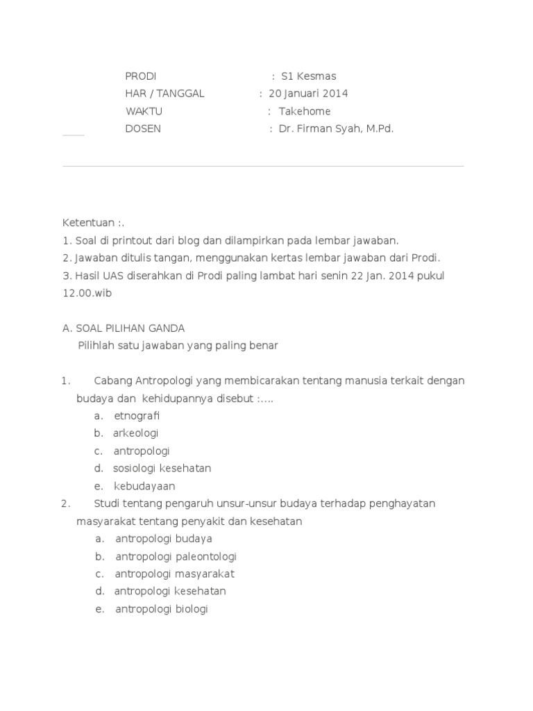1 Antropologi Kesehatan Mempelajari Tentang