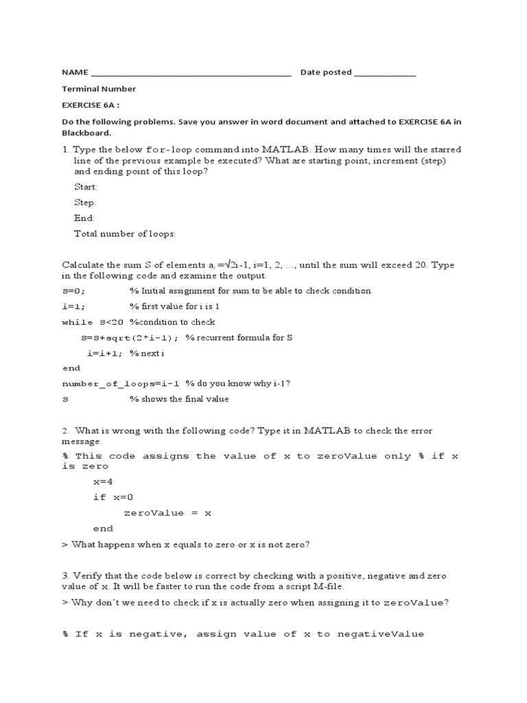 What Happens When X Equals To Zero or X Is Not Zero? PDF Matlab