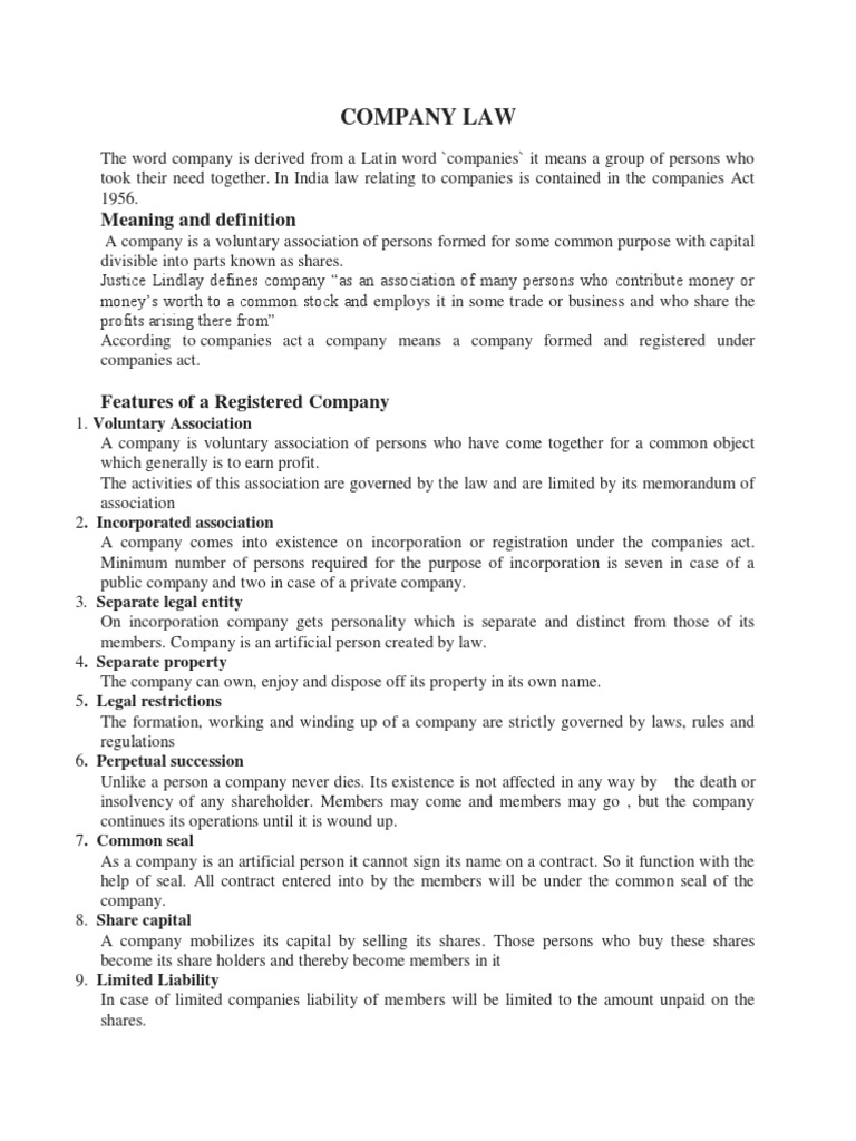 Company Law Meaning and Definition PDF Corporations Privately