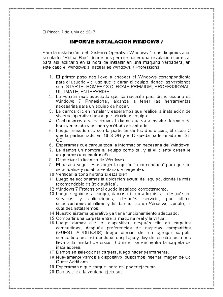 Instalación de Windows 7 Professional | PDF | Windows 7 | Microsoft Windows