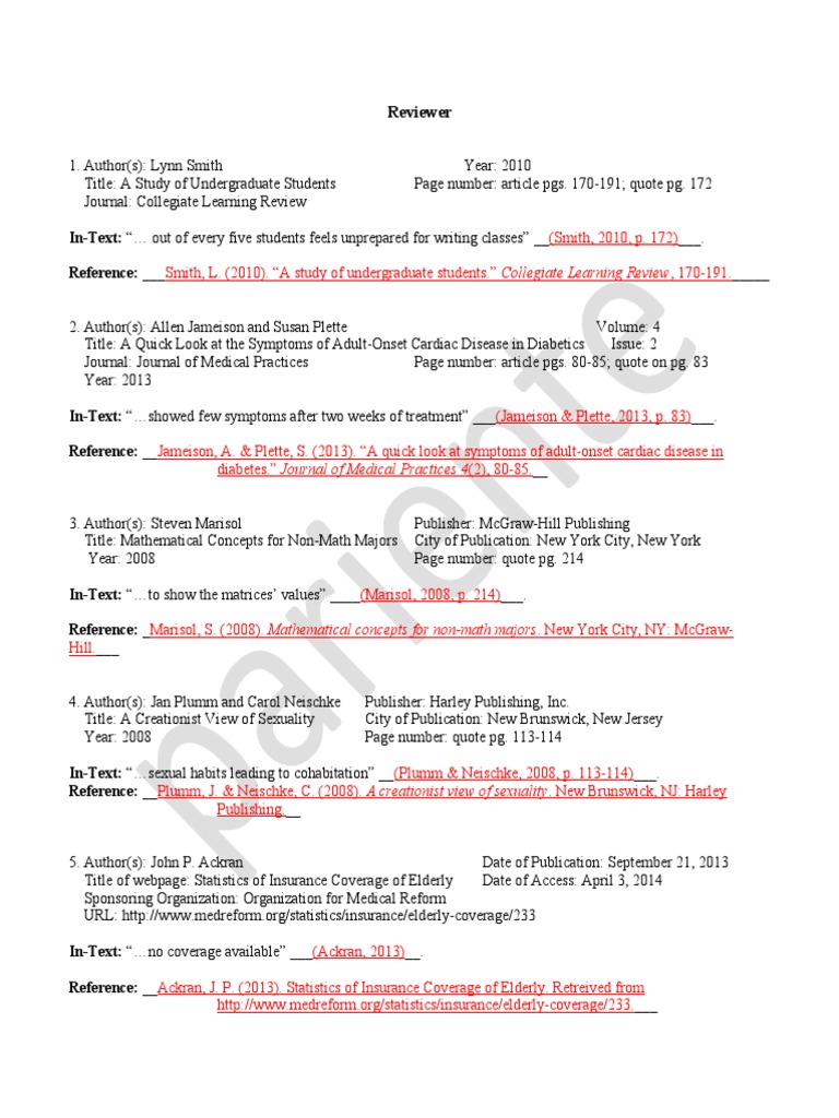 A Pa Citation Worksheet Answers Pdf