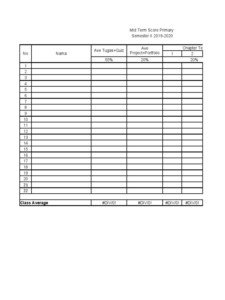 Mid Term Score Sheet 2019-2020 | PDF