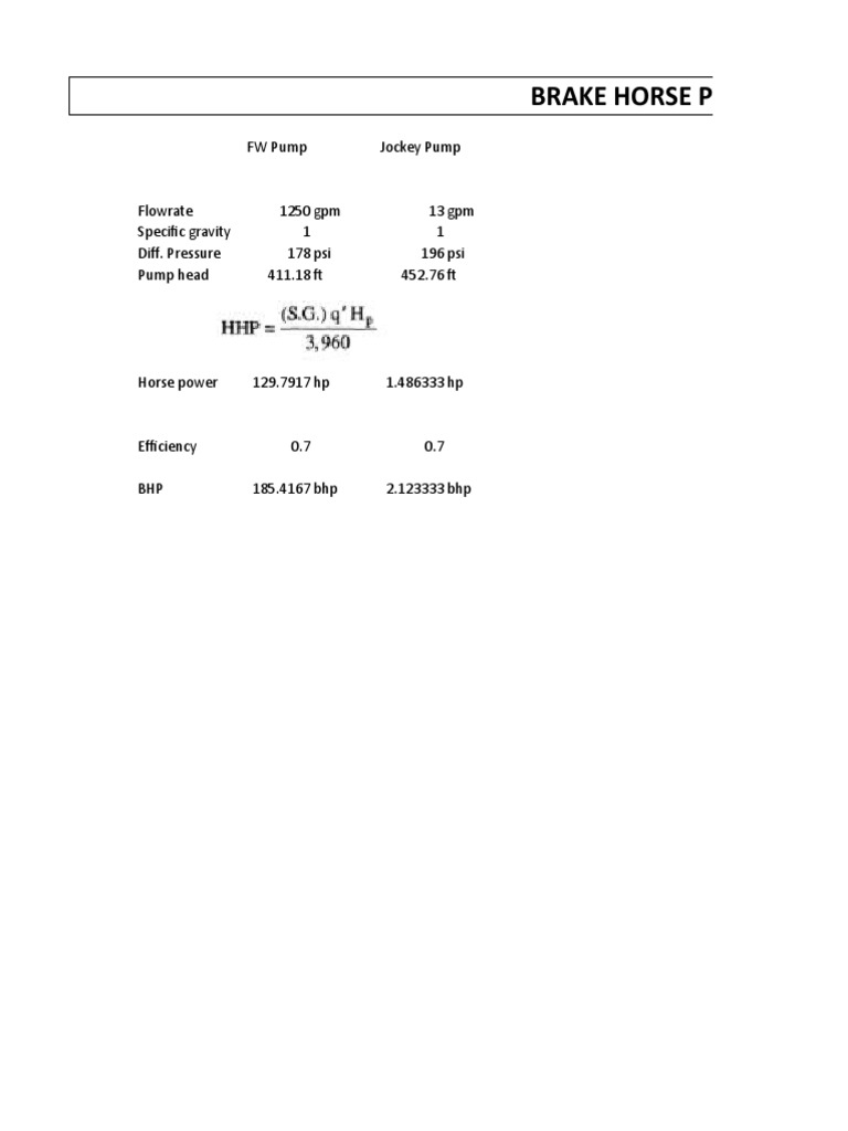 Brake Horse Power FW Pump Jockey Pump PDF