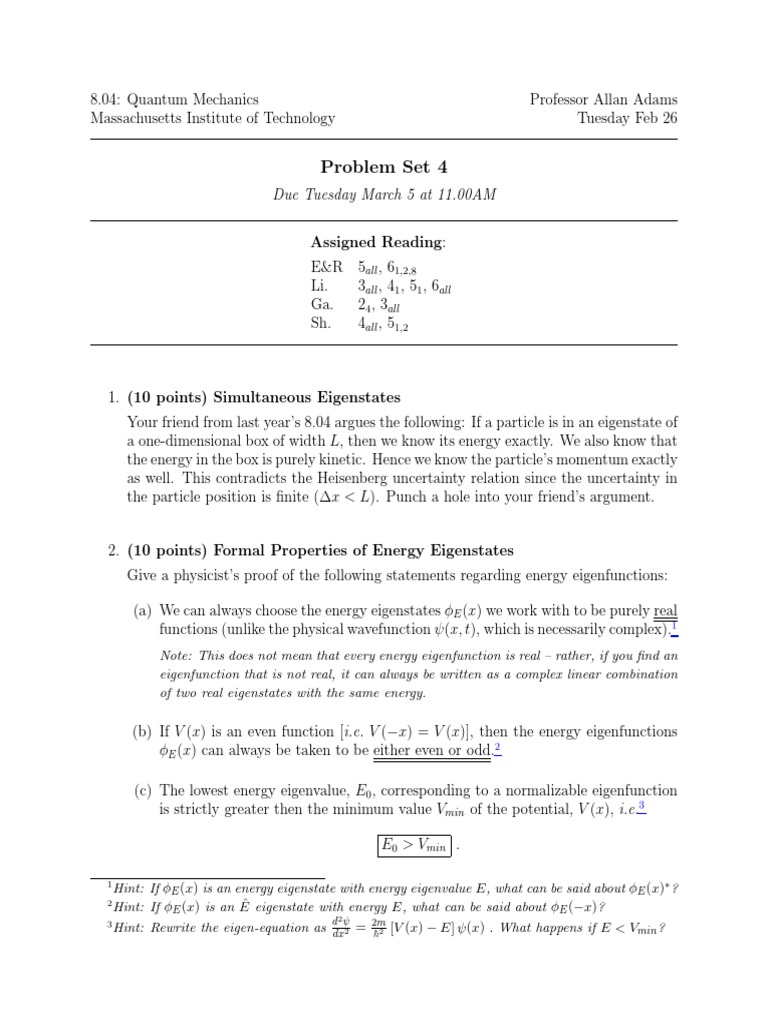 Mit8 04s13 Ps4 Pdf Uncertainty Principle Wave Function