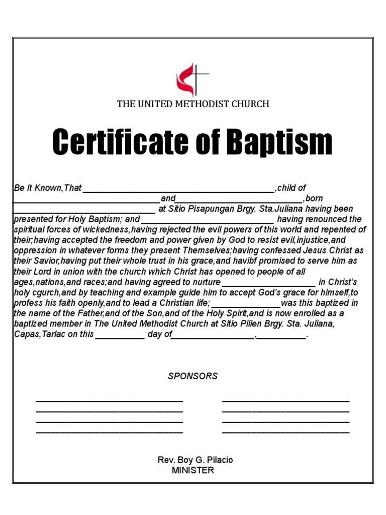 Certificate of Baptism The United Methodist Church PDF
