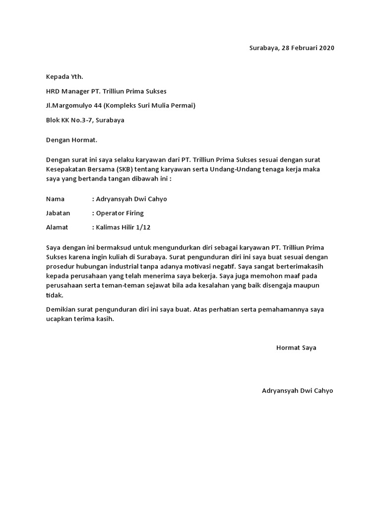 Surat Pengunduran Diri | PDF