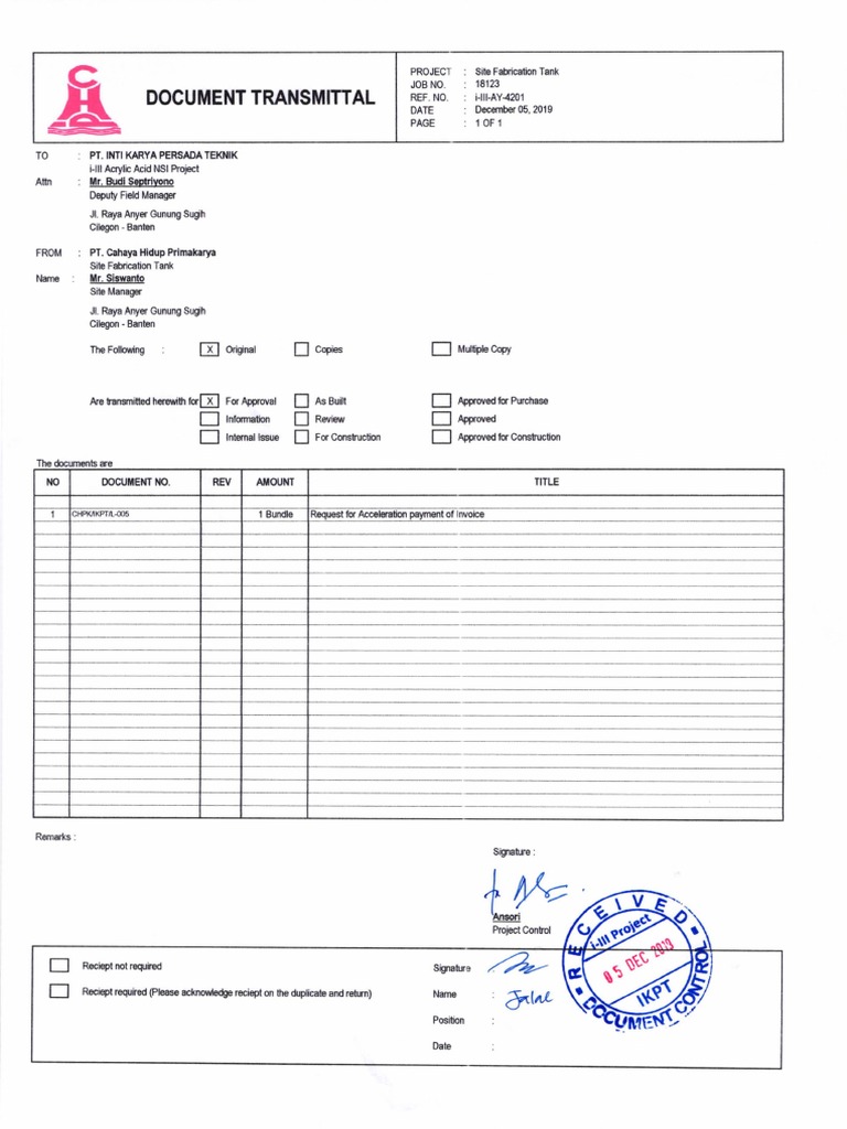 Tramsmittal Invoice | PDF | Receipt | Document