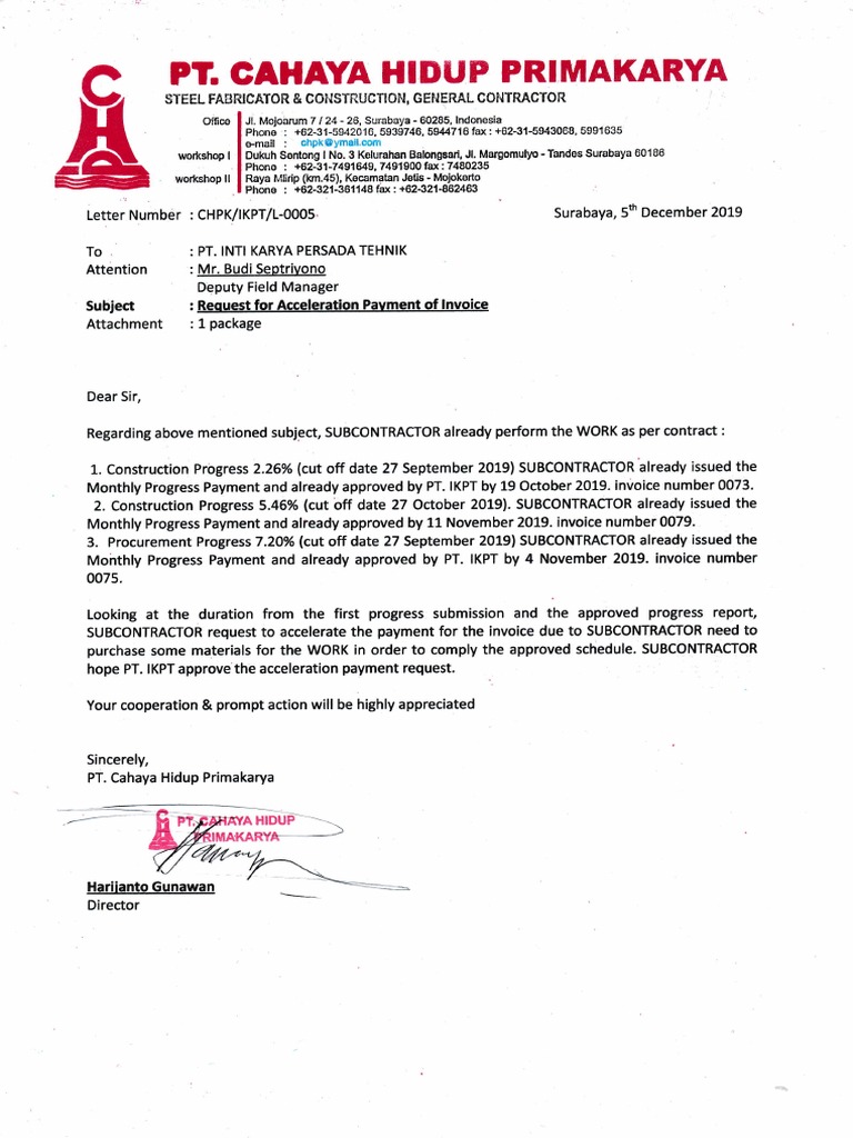 Acceleration Payment Request Letter | PDF