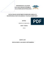 Estructura Del Departamento de Mercadeo, Manual de Descripción Del Puesto de Gerencia y Políticas de Mercadeo.