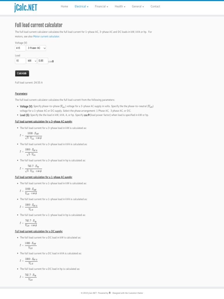 Full Load Current Calculation Guide | PDF | Alternating Current ...