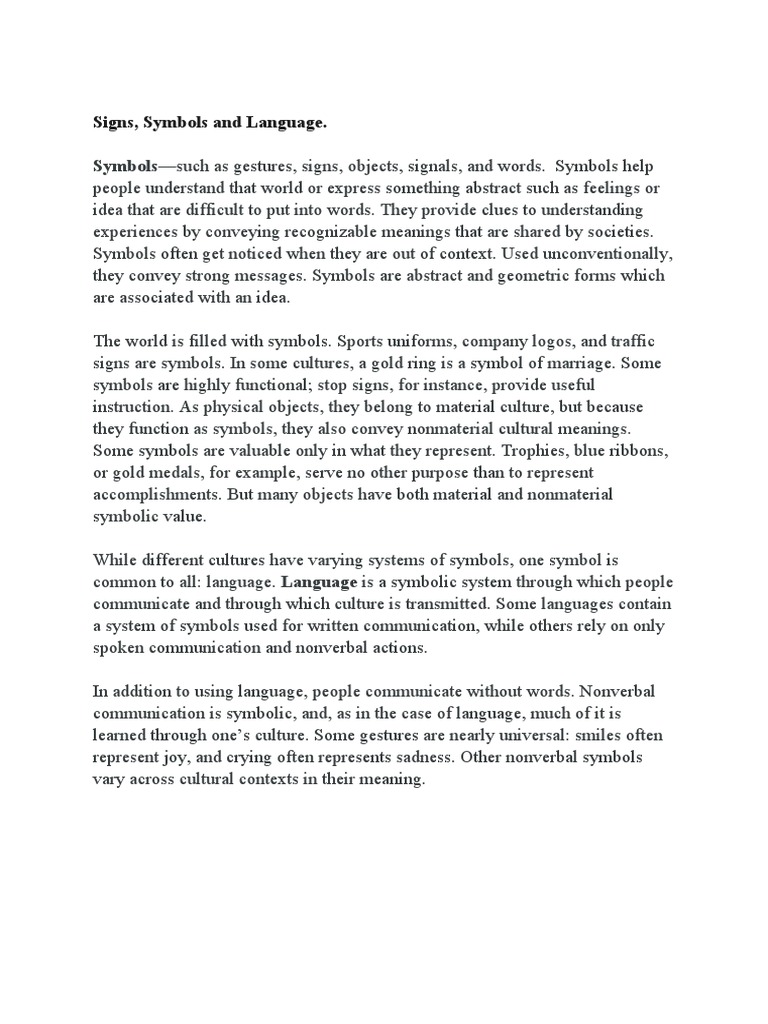Symbols-Such As Gestures, Signs, Objects, Signals, and Words. Symbols ...