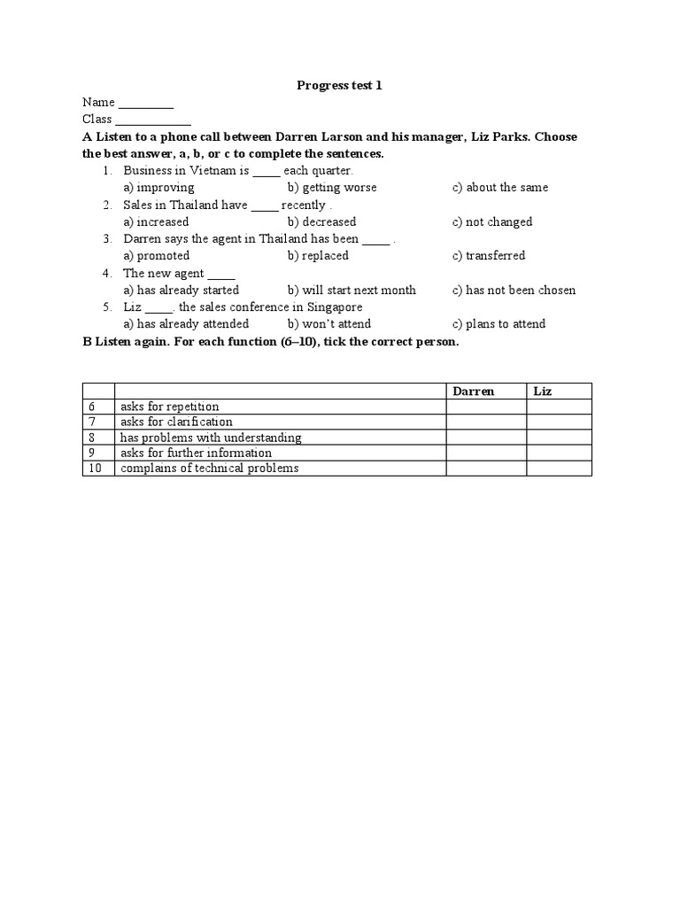 Progress Test 1: Business Communication | PDF | Business | Language ...
