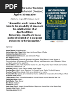 Statement by 56 Former Members of The Israeli Parliament Against Annexation