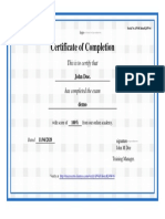 Certificate of Completion: This Is To Certify That