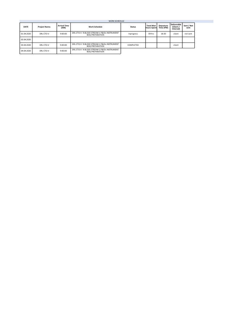 Instrumentation Monthly Schedule - APRIL | PDF | Mechanical Engineering ...