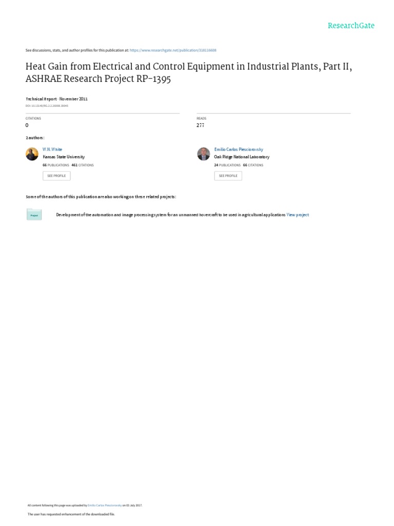 WNW ECP Heat Gain From Electrical and Control Equipment in Industrial Plants Part II ASHRAE