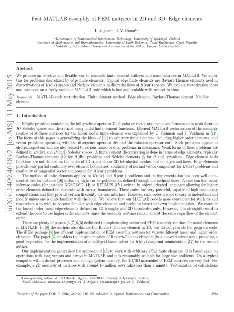 Fast FEM Matrix Assembly in MATLAB | PDF | Finite Element Method ...