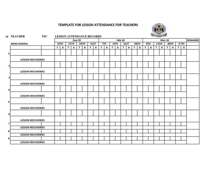 Tpad Lesson Attendance Collection Sheet | PDF