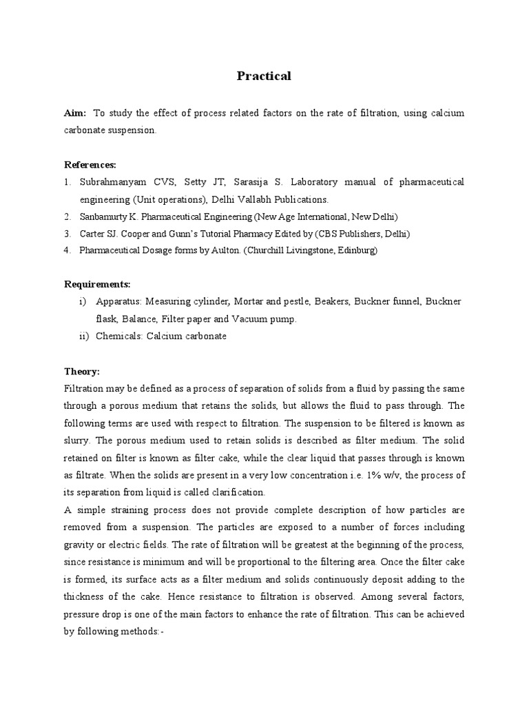 Process Related Factors Affecting Rate of Filtration PDF Filtration Applied And