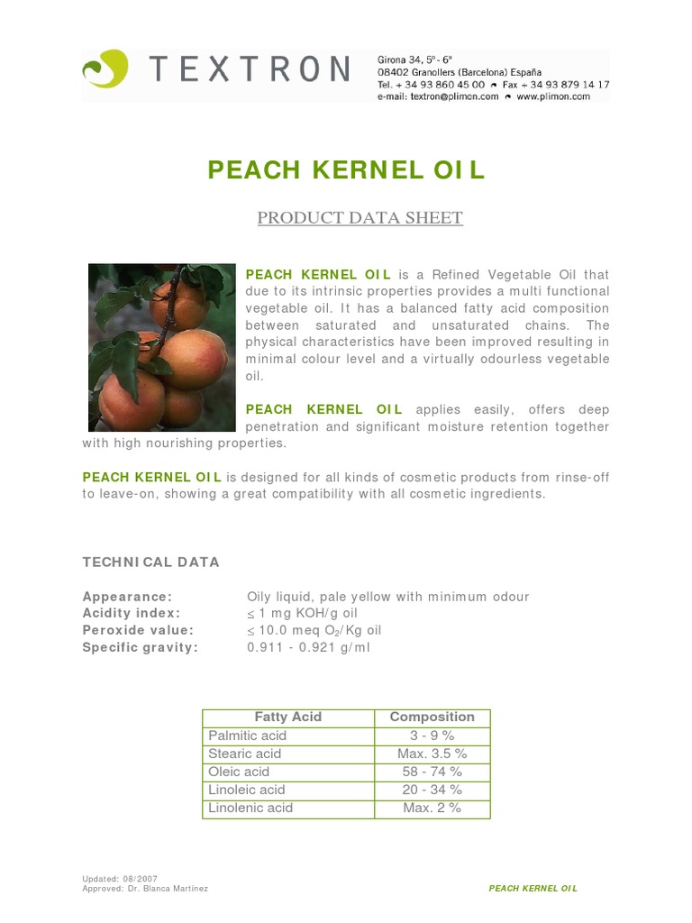 Properties of Peach Oil PDF Vegetable Oil Fatty Acid
