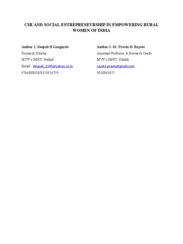 CSR and Social Entrepreneurship | PDF | Empowerment | Corporate Social ...