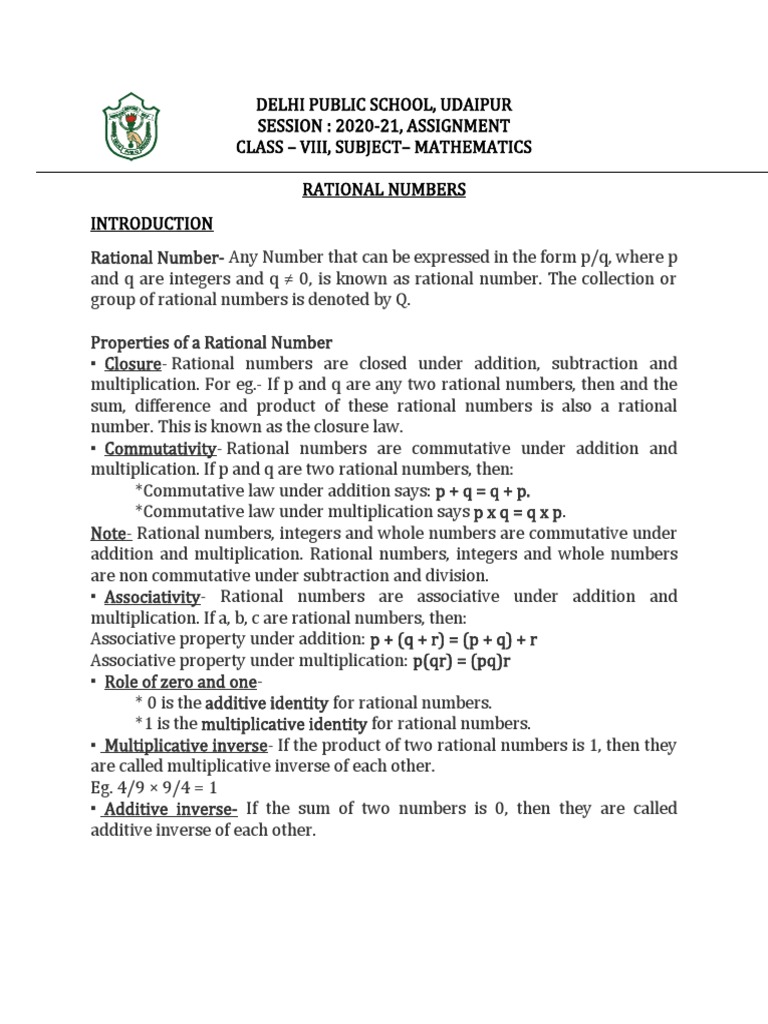Delhi Public School, Udaipur Session: 2020-21, Assignment Class - Viii ...