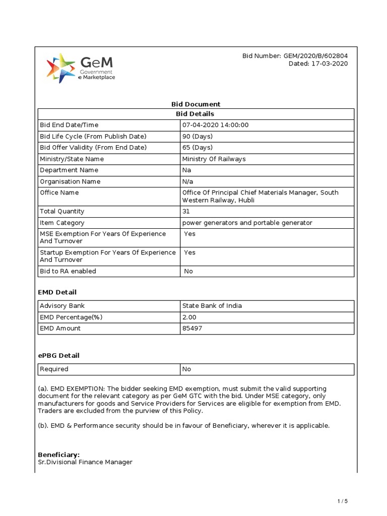 Bid Document Bid Details | PDF | Procurement | Prices